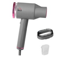 Ein faltbarer Dampfglätter und Handdampfer in Grau und Rosa mit 1520W Leistung.