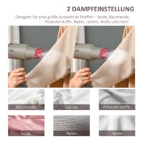 Ein faltbarer Dampfglätter und Handdampfer in Grau und Rosa mit 1520W Leistung.