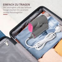 Ein faltbarer Dampfglätter und Handdampfer in Grau und Rosa mit 1520W Leistung.