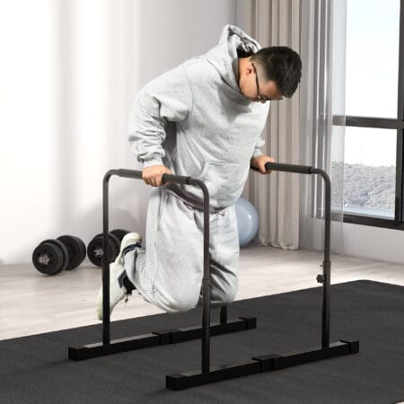 Schwarzes 2er-Set höhenverstellbare Dip Barren (80-100cm), rutschfest für Krafttraining.