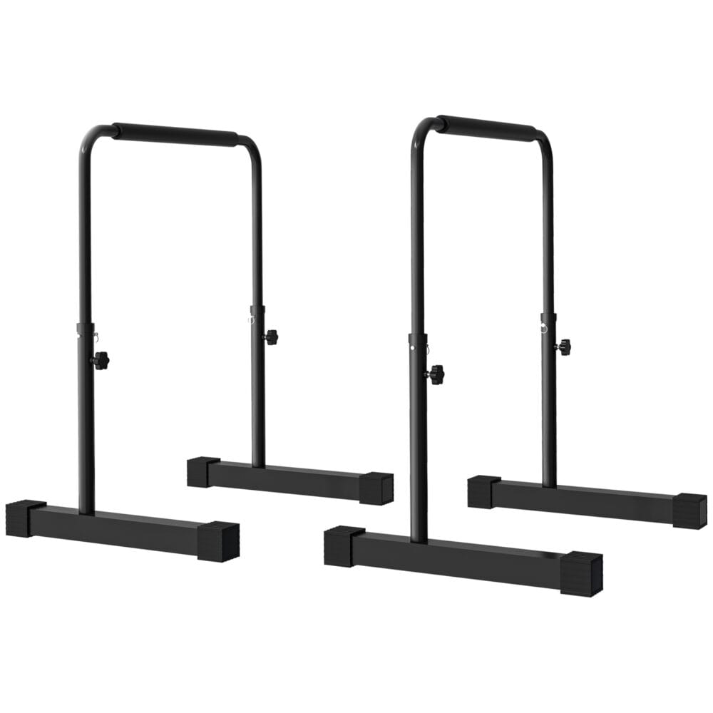 Schwarzes 2er-Set höhenverstellbare Dip Barren (80-100cm), rutschfest für Krafttraining.