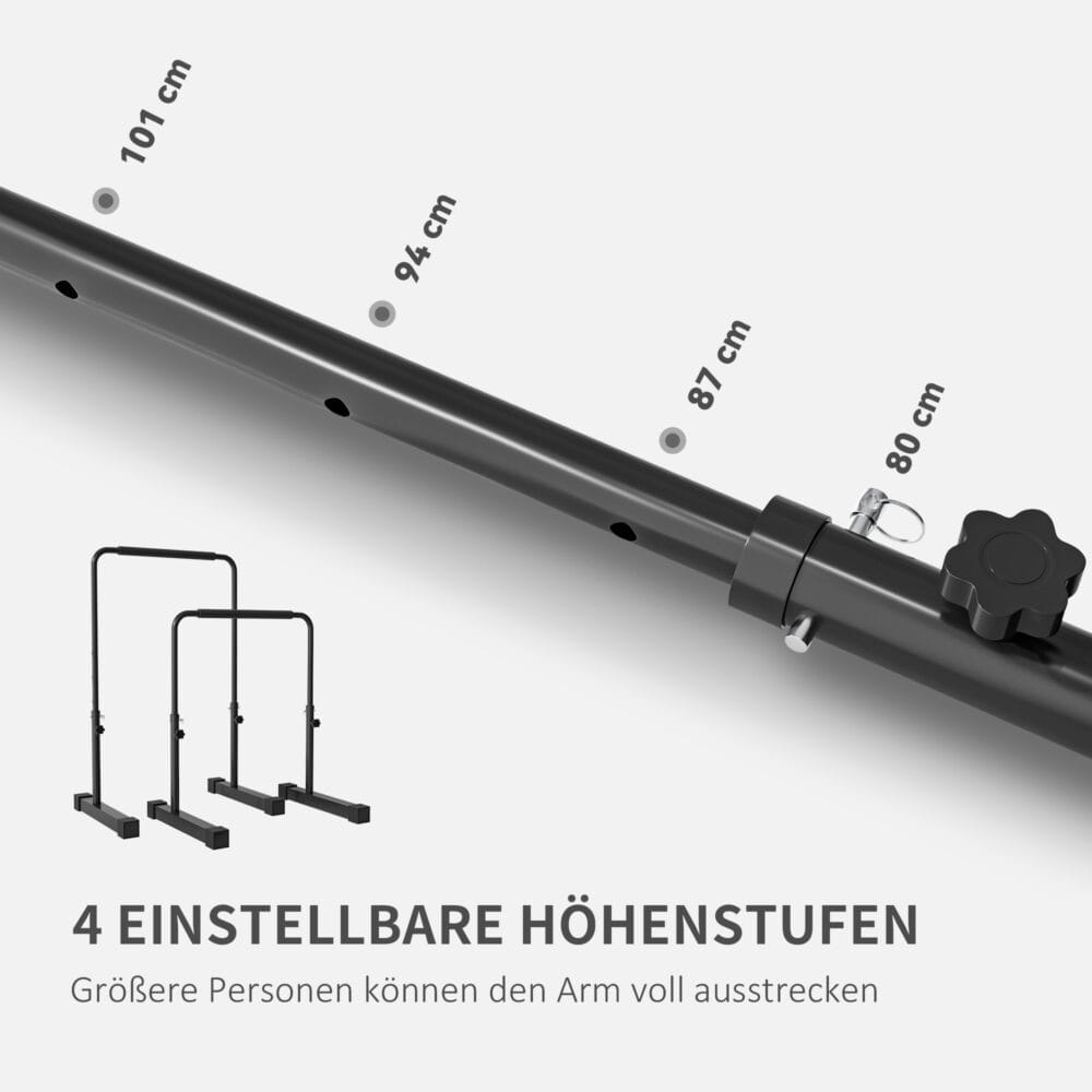 Schwarzes 2er-Set höhenverstellbare Dip Barren (80-100cm), rutschfest für Krafttraining.