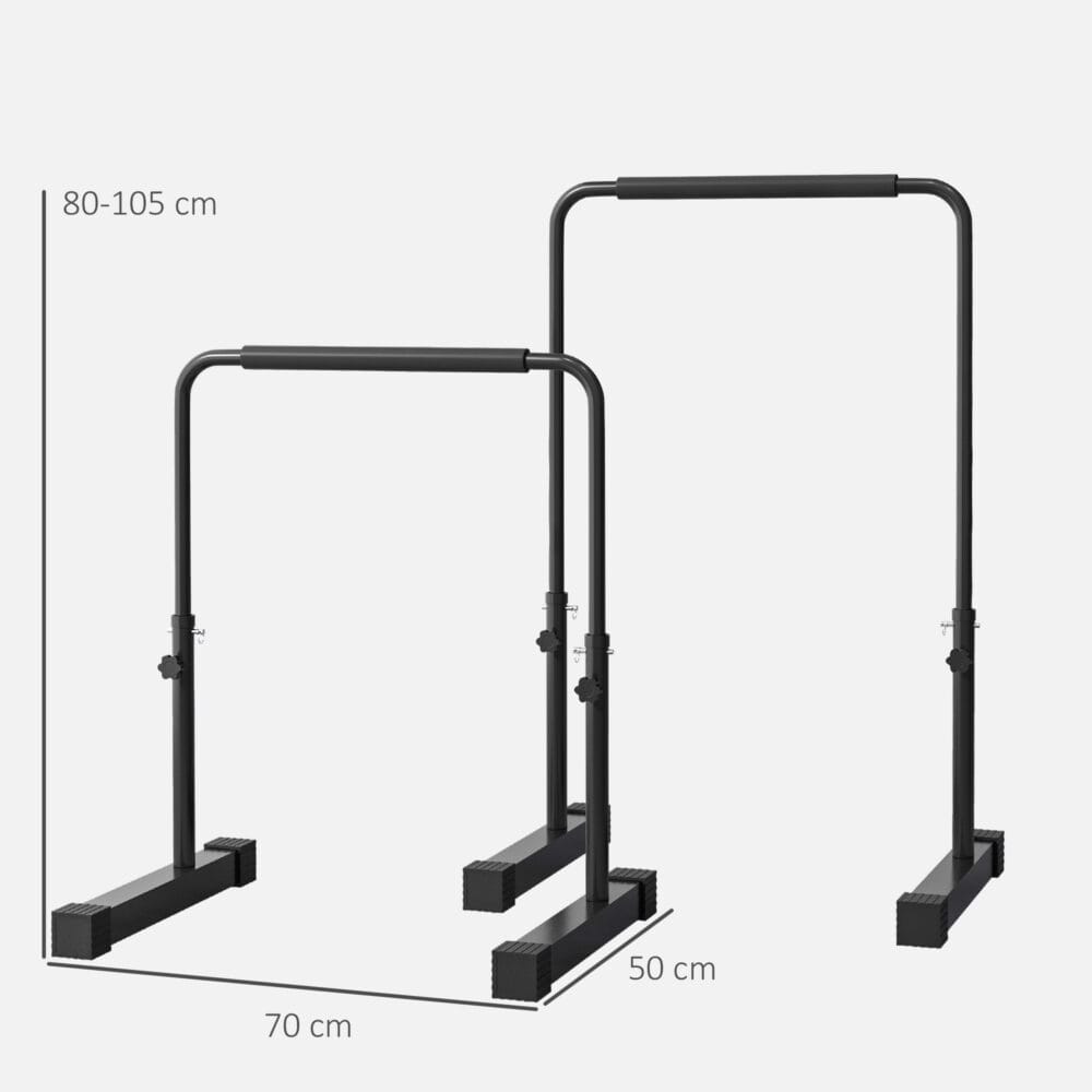 Schwarzes 2er-Set höhenverstellbare Dip Barren (80-100cm), rutschfest für Krafttraining.
