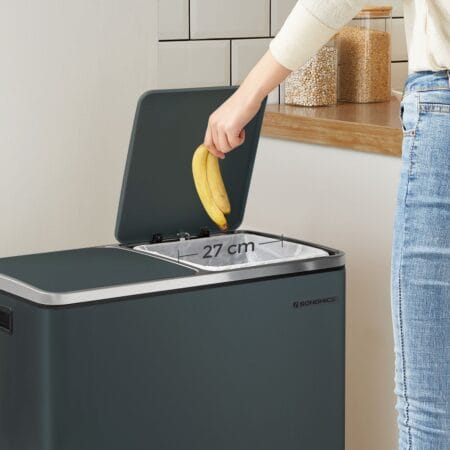 Doppel-Mülleimer Abfalleimer Absenkautomatik 60L Rauchgrau