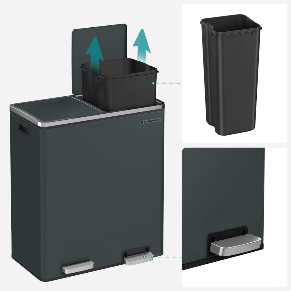 Doppel-Mülleimer Abfalleimer Absenkautomatik 60L Rauchgrau