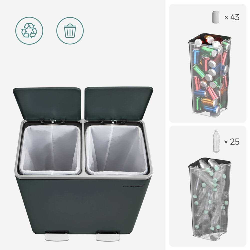 Doppel-Mülleimer Abfalleimer Absenkautomatik 60L Rauchgrau
