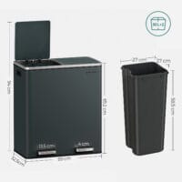 Doppel-Mülleimer Abfalleimer Absenkautomatik 60L Rauchgrau