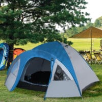Doppelwandzelt für 4 Personen, wasserdicht und stabil für Camping.