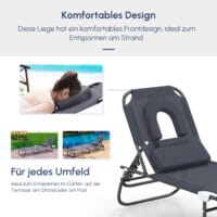 Graue Dreibeinliege mit Lesefenster, perfekt für den Garten.