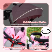 Rosa 2-in-1 faltbares Dreirad mit Sonnendach, ideal für Kinder von 1-5 Jahren. Es ist kompakt verstaubar und perfekt für unterwegs.