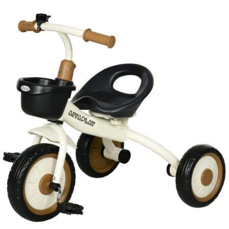 Weisses, verstellbares Dreirad für Kinder von 2-5 Jahren, mit praktischem Fahrradkorb. Ein vielseitiges Kinderfahrzeug für die ersten Fahrten.
