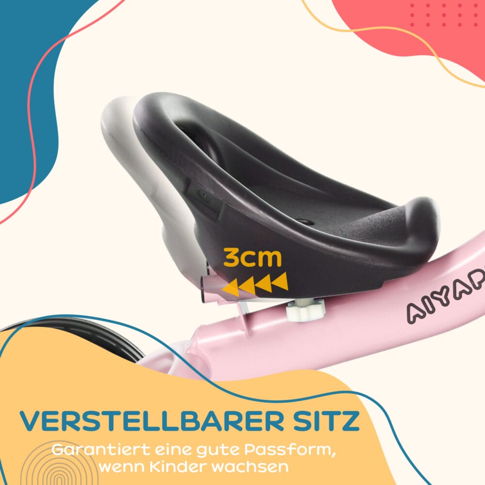 Rosa Dreirad als Kinderfahrzeug mit verstellbarem Sitz, Fahrradkorb und Klingel. Es wächst mit dem Kind mit und ist perfekt für Ausflüge.