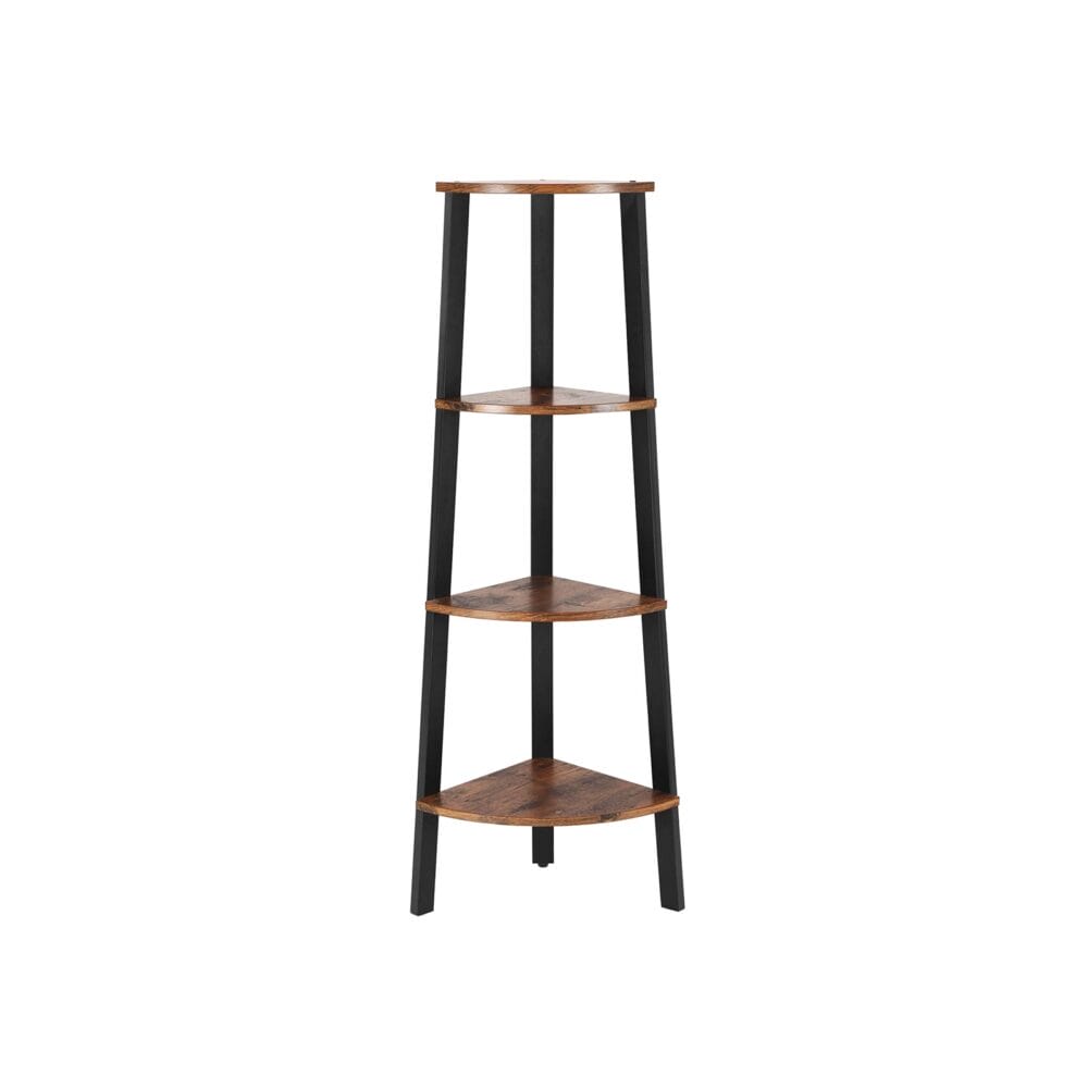 Eckregal Standregal 4 Ebenen Industriestil Holz Braun Schwarz