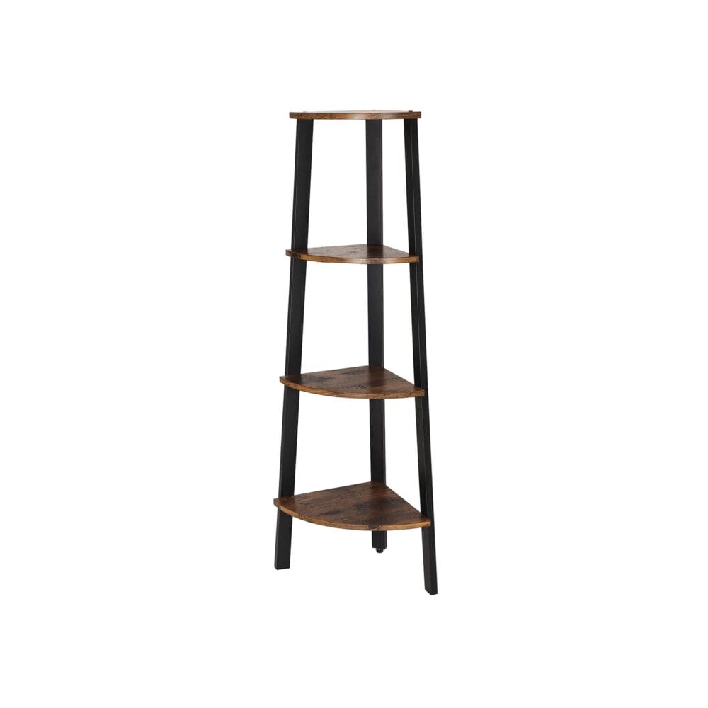 Eckregal Standregal 4 Ebenen Industriestil Holz Braun Schwarz