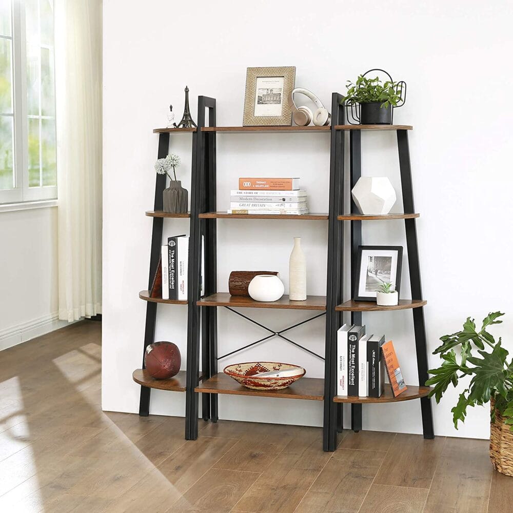 Eckregal Standregal 4 Ebenen Industriestil Holz Braun Schwarz