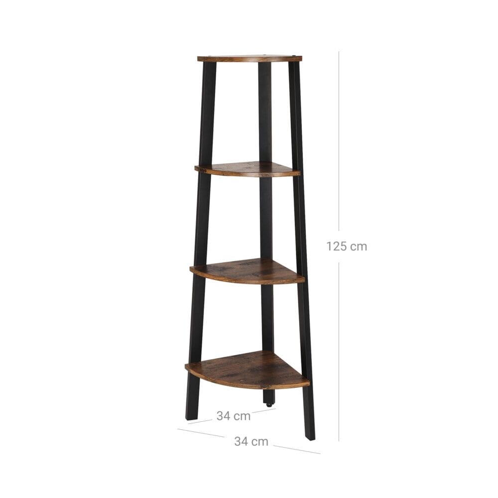 Eckregal Standregal 4 Ebenen Industriestil Holz Braun Schwarz