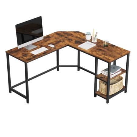 Eckschreibtisch Schreibtisch L-Form Regale Büro Braun Schwarz