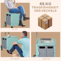 Grüner, klappbarer Einkaufstrolley mit Teleskop-Griff, bis 80 kg belastbar