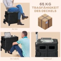 Schwarzer, klappbarer Einkaufstrolley mit Teleskop-Griff, bis 80 kg belastbar