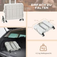 Weisser, klappbarer Einkaufstrolley mit Teleskopgriff, bis 80 kg Belastbarkeit