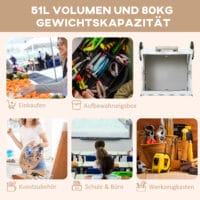 Weisser, klappbarer Einkaufstrolley mit Teleskopgriff, bis 80 kg Belastbarkeit