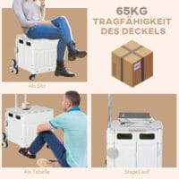 Weisser, klappbarer Einkaufstrolley mit Teleskopgriff, bis 80 kg Belastbarkeit