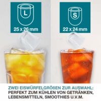 Tragbare und kompakte Eiswürfelmaschine (12kg/Tag) mit LED-Anzeige.