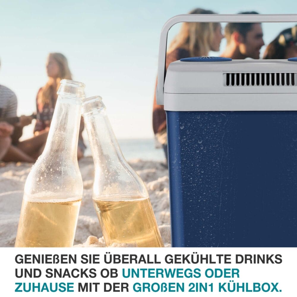 Mobile elektrische 2-in-1 Kühlbox und Wärmebox (25 Liter), leise und vielseitig.
