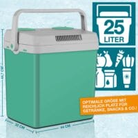Kühlbox elektrisch, 25 Liter, leise im Betrieb, perfekt als Wärmebox für unterwegs.