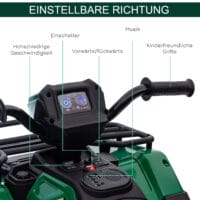 Schwarz-grünes Elektro-Kinderquad mit LED-Beleuchtung, ideal für Kinder ab 3 Jahren.