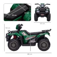 Schwarz-grünes Elektro-Kinderquad mit LED-Beleuchtung, ideal für Kinder ab 3 Jahren.