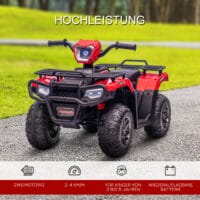 Schwarz-rotes Elektro-Kinderquad mit LED-Beleuchtung, ein aufregendes Kinderfahrzeug für Kinder ab 3 Jahren.