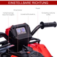 Schwarz-rotes Elektro-Kinderquad mit LED-Beleuchtung, ein aufregendes Kinderfahrzeug für Kinder ab 3 Jahren.