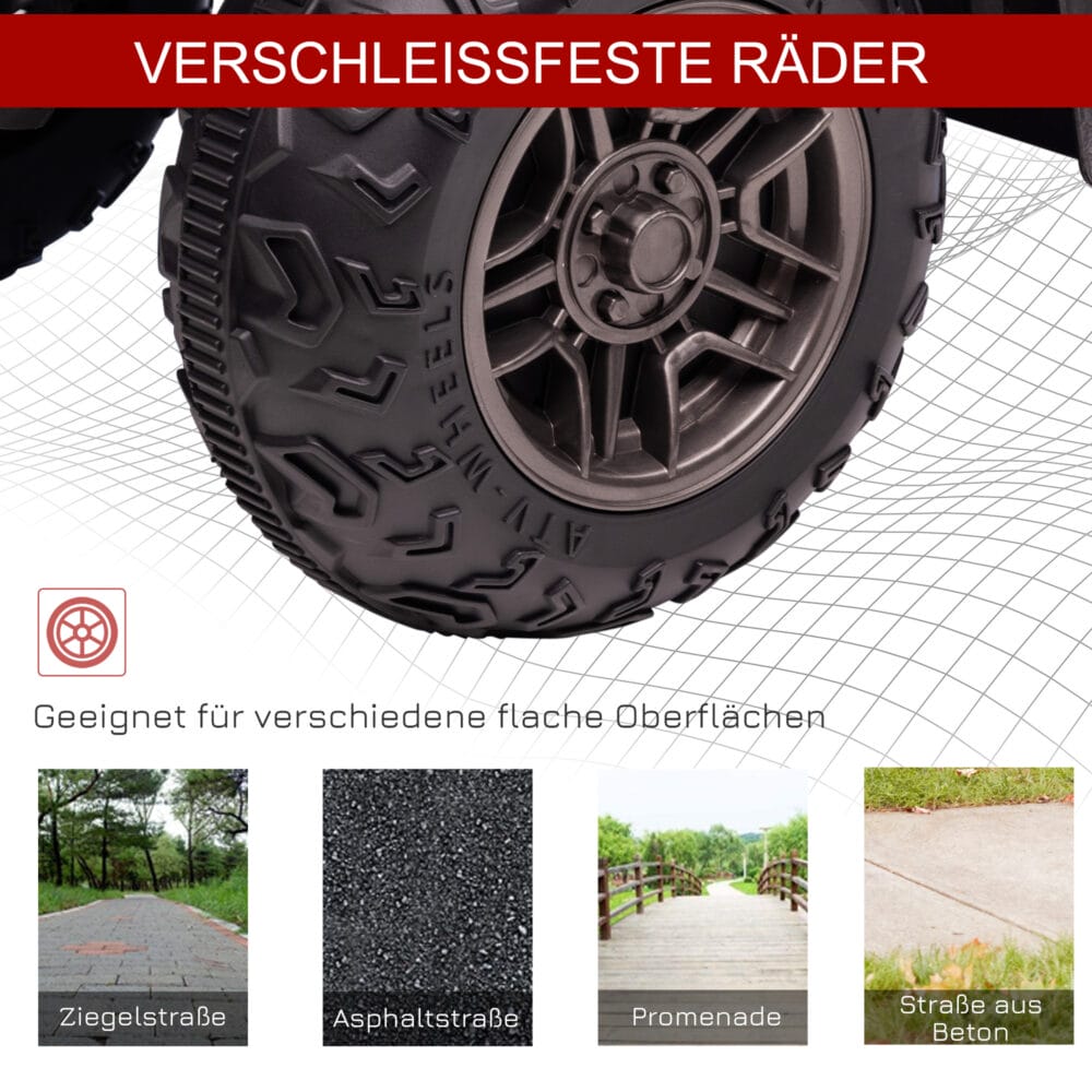 Schwarz-rotes Elektro-Kinderquad mit LED-Beleuchtung, ein aufregendes Kinderfahrzeug für Kinder ab 3 Jahren.