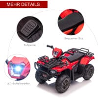 Schwarz-rotes Elektro-Kinderquad mit LED-Beleuchtung, ein aufregendes Kinderfahrzeug für Kinder ab 3 Jahren.