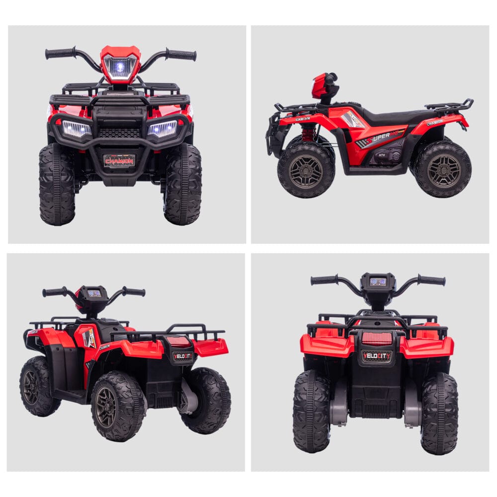 Schwarz-rotes Elektro-Kinderquad mit LED-Beleuchtung, ein aufregendes Kinderfahrzeug für Kinder ab 3 Jahren.