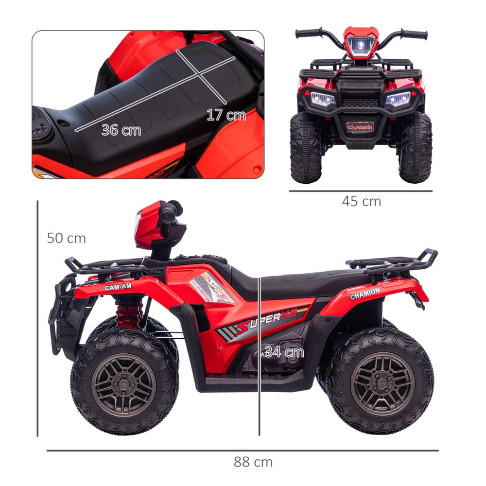 Schwarz-rotes Elektro-Kinderquad mit LED-Beleuchtung, ein aufregendes Kinderfahrzeug für Kinder ab 3 Jahren.