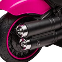 Rosa Elektro-Motorrad als Kinderfahrzeug mit Stützrädern, ideal für die ersten Fahrversuche von Kindern von 1.5-3 Jahren.