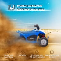 Blaues Elektro-Quad als Kinderfahrzeug mit LED-Beleuchtung und Hupe, ideal für Kinder ab 18 Monaten.