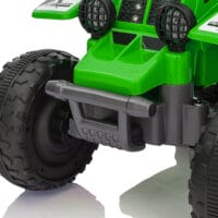 Grünes Elektro-Quad für Kinder mit LED-Beleuchtung und Hupe, erreicht 3 km/h und ist geeignet für 1.5-3 Jahre. Ein spannendes Offroad-Erlebnis für die Kleinsten.