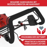 Ergonomischer Griff der Elektro-Schneefräse mit praktischer Kabelzugentlastung.