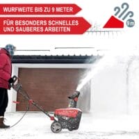 Seitliche Ansicht der Schneefräse ONBEST SB2350, ideal für lange Einfahrten.