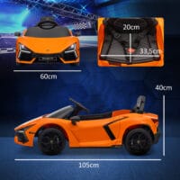 Oranges 12V Kinder-Elektroauto, erreicht eine Geschwindigkeit von 5 km/h und ist ideal für Kinder von 3-5 Jahren. Ein farbenfrohes Abenteuerfahrzeug.