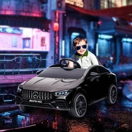 Schwarzes 12V Kinder-Elektroauto, erreicht eine Geschwindigkeit von 5 km/h und ist ideal für Kinder von 3-6 Jahren. Ein schnelles und cooles Fahrzeug.