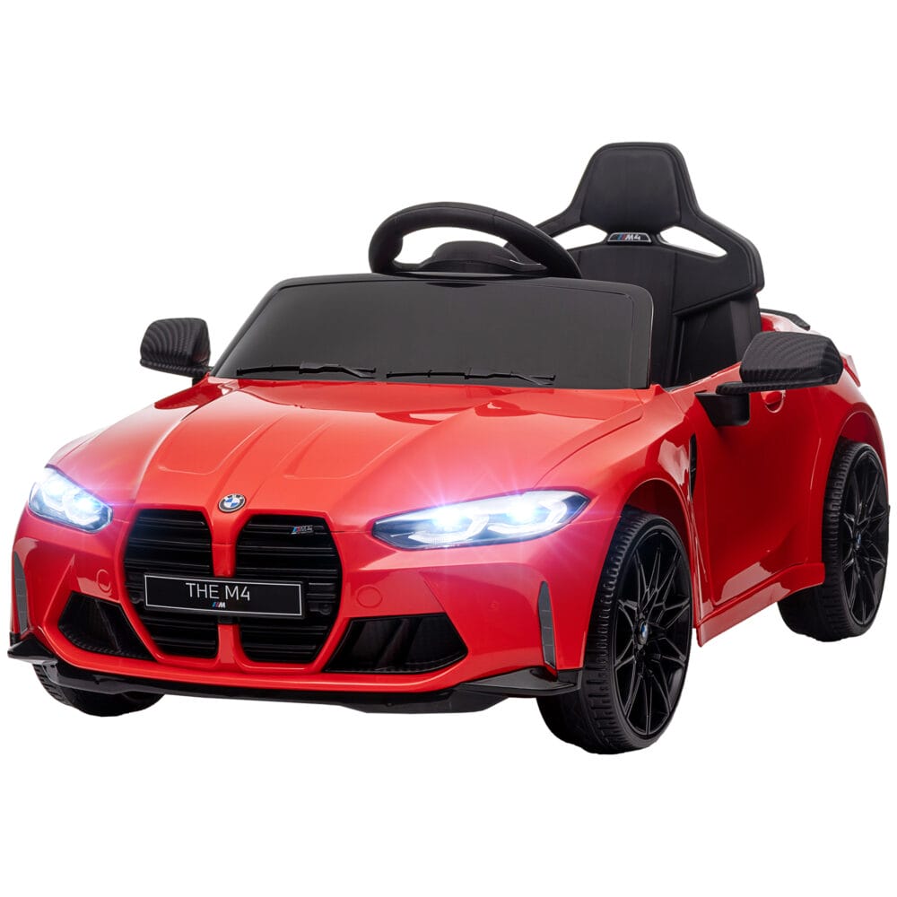 Rotes Elektroauto als Kinderfahrzeug mit 12V Akku, 2.4G Fernbedienung und MP3-Anschluss. Bietet stundenlangen Fahrspass mit Musik.