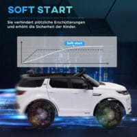Weisses 12V Kinder-Elektroauto mit Fernbedienung und USB-Anschluss, ideal für Kinder von 3-6 Jahren. Moderne Unterhaltung auf Rädern.