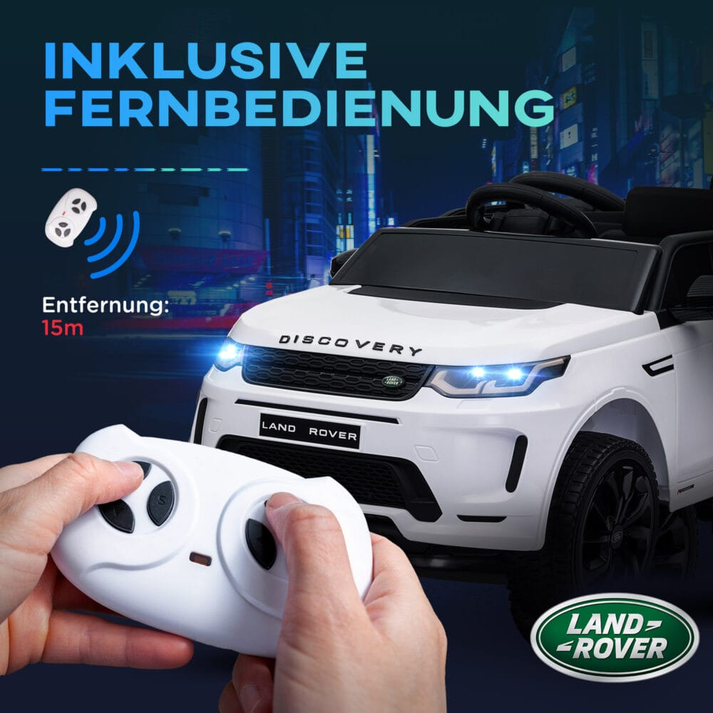 Weisses 12V Kinder-Elektroauto mit Fernbedienung und USB-Anschluss, ideal für Kinder von 3-6 Jahren. Moderne Unterhaltung auf Rädern.