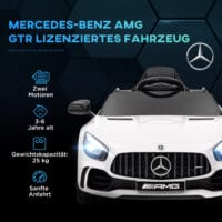 Weisses 12V Kinder-Elektroauto mit Fernbedienung, ideal für Kinder von 3-6 Jahren. Komfort und Kontrolle für Eltern und Kind.
