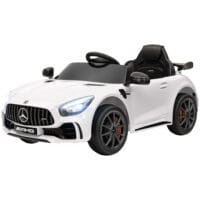 Weisses 12V Kinder-Elektroauto mit Fernbedienung, ideal für Kinder von 3-6 Jahren. Komfort und Kontrolle für Eltern und Kind.