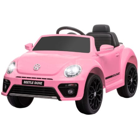 Rosa 12V Kinder-Elektroauto mit LED-Lichtern und USB-Anschluss, ideal für 3-5 Jahre. Ein modernes Fahrzeug mit Lichteffekten und Musik.